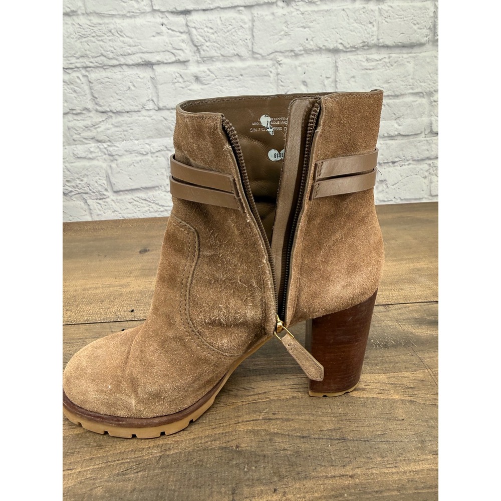 Tory Burch Leigh Brown Suede Double T Logo Lug Sole Ankle Boots 8.5M - Picture 13 of 15
